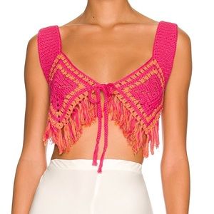 Camila Coelho Mira Hand Crochet Fringe Top